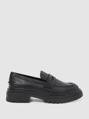 Reiss Flats | Adele Leather Chunky Cleated Loafers Black - Women