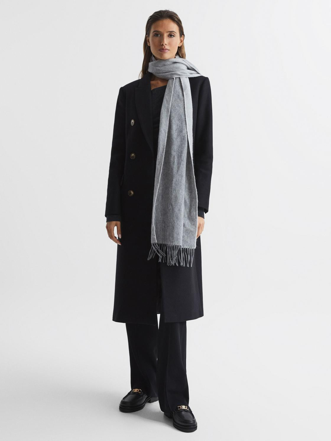 Reiss Flats | Charlotte Leather Loafers Black - Women