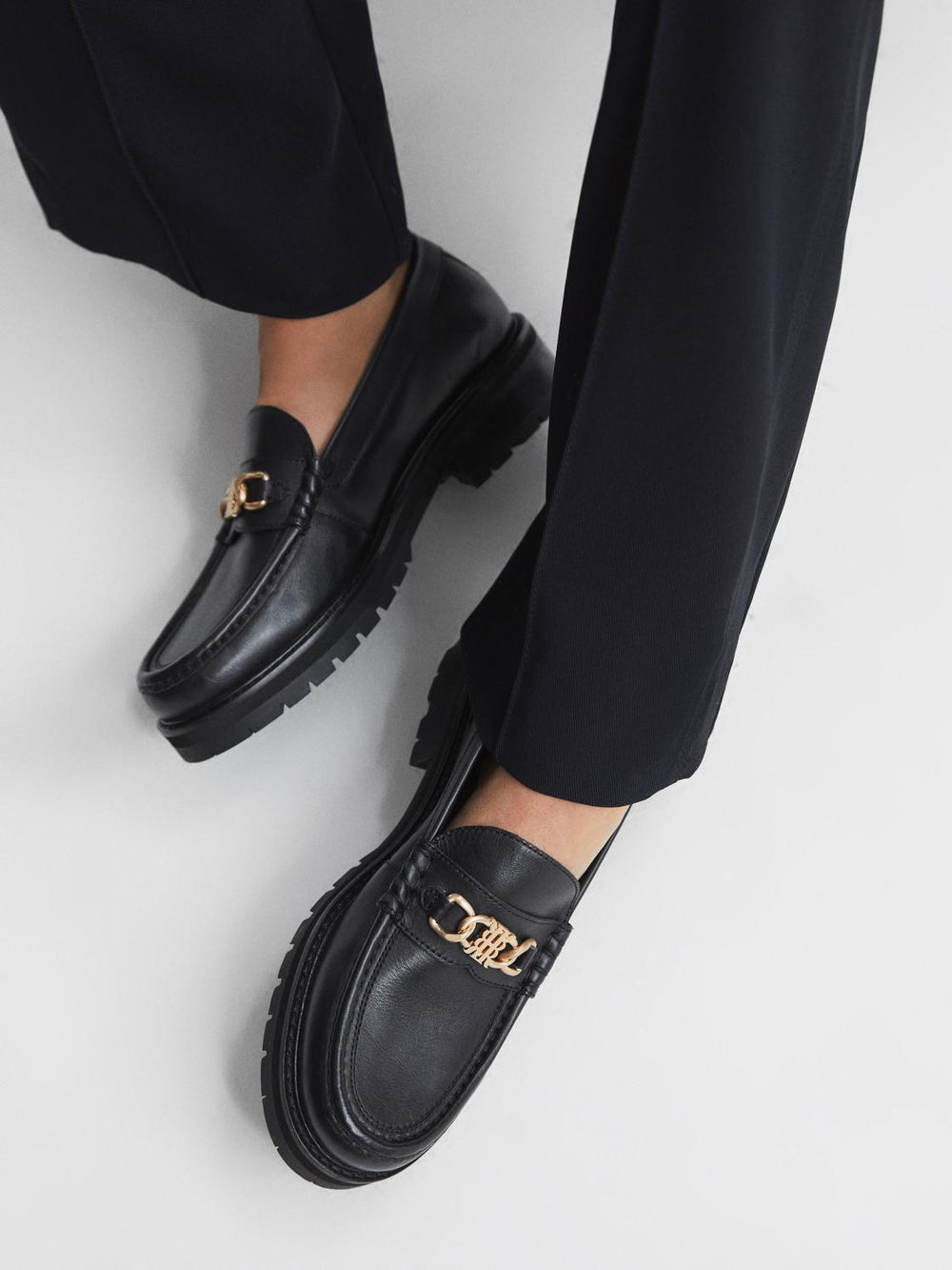 Reiss Flats | Charlotte Leather Loafers Black - Women