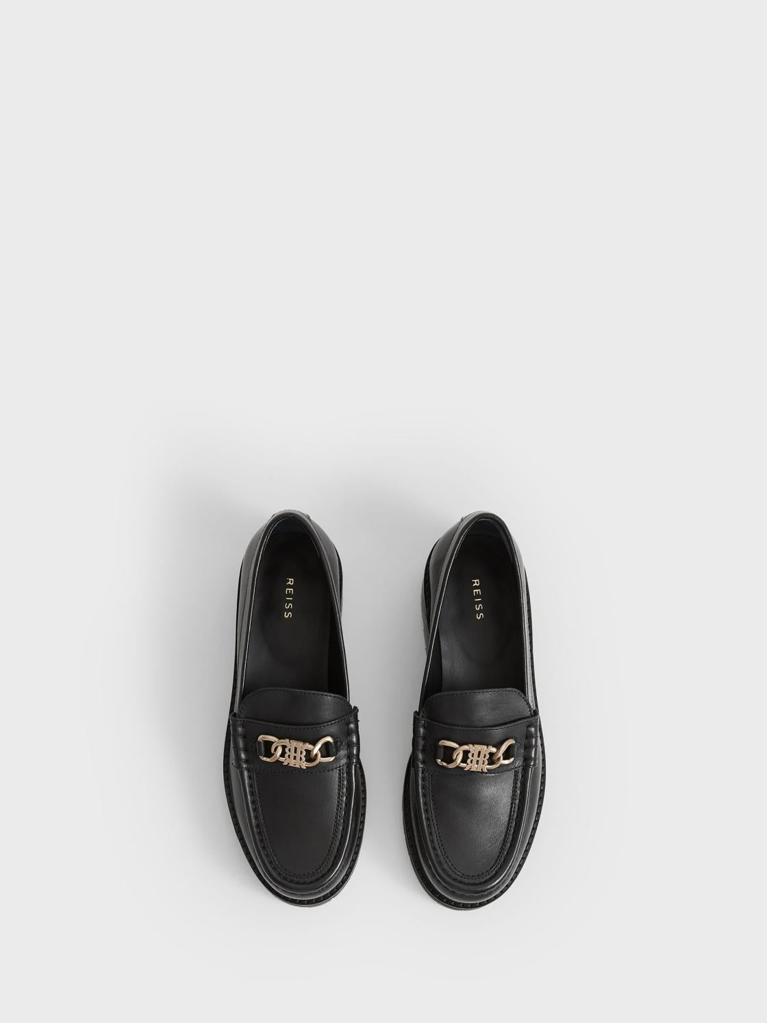 Reiss Flats | Charlotte Leather Loafers Black - Women