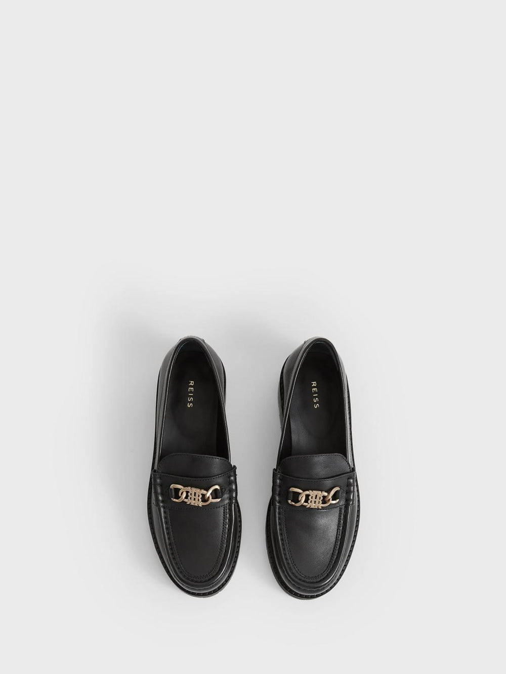 Reiss Flats | Charlotte Leather Loafers Black - Women