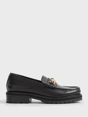 Reiss Flats | Charlotte Leather Loafers Black - Women