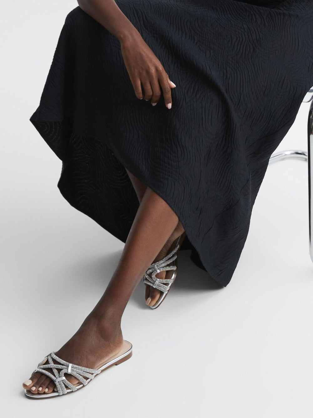 Reiss Flats | Eryn Embellished Flat Sandals Silver - Women