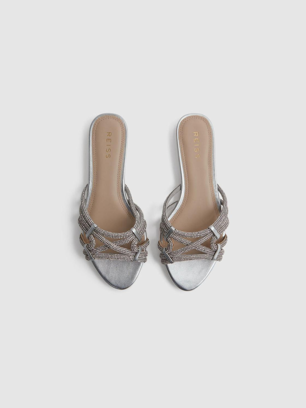 Reiss Flats | Eryn Embellished Flat Sandals Silver - Women