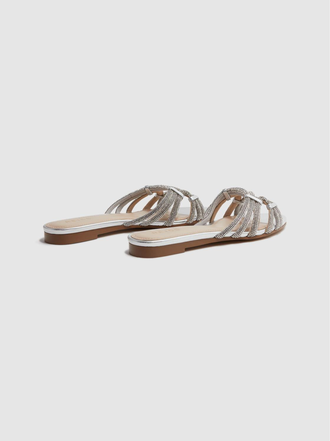 Reiss Flats | Eryn Embellished Flat Sandals Silver - Women