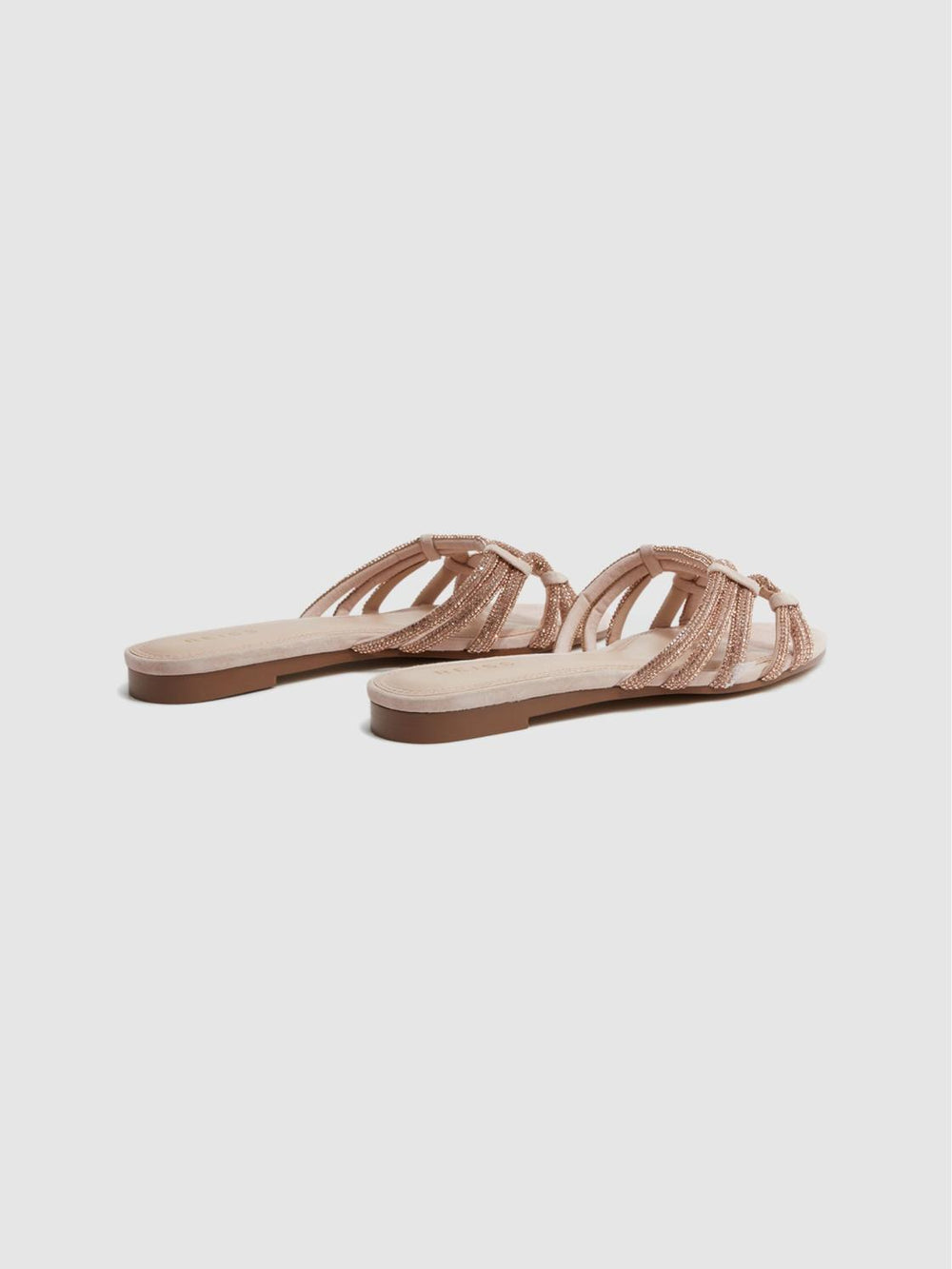 Reiss Flats | Eryn Flat Suede Suede Embellished Flat Sandals Nude - Women