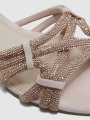 Reiss Flats | Eryn Flat Suede Suede Embellished Flat Sandals Nude - Women