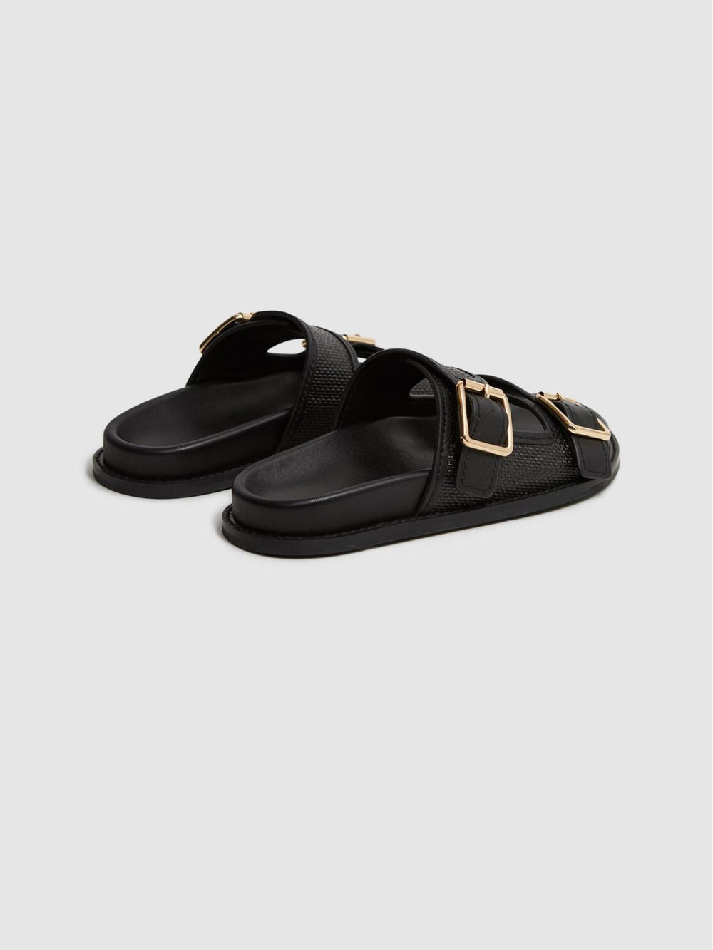 Reiss Flats | Ezra Raffia Leather Sliders Black - Women