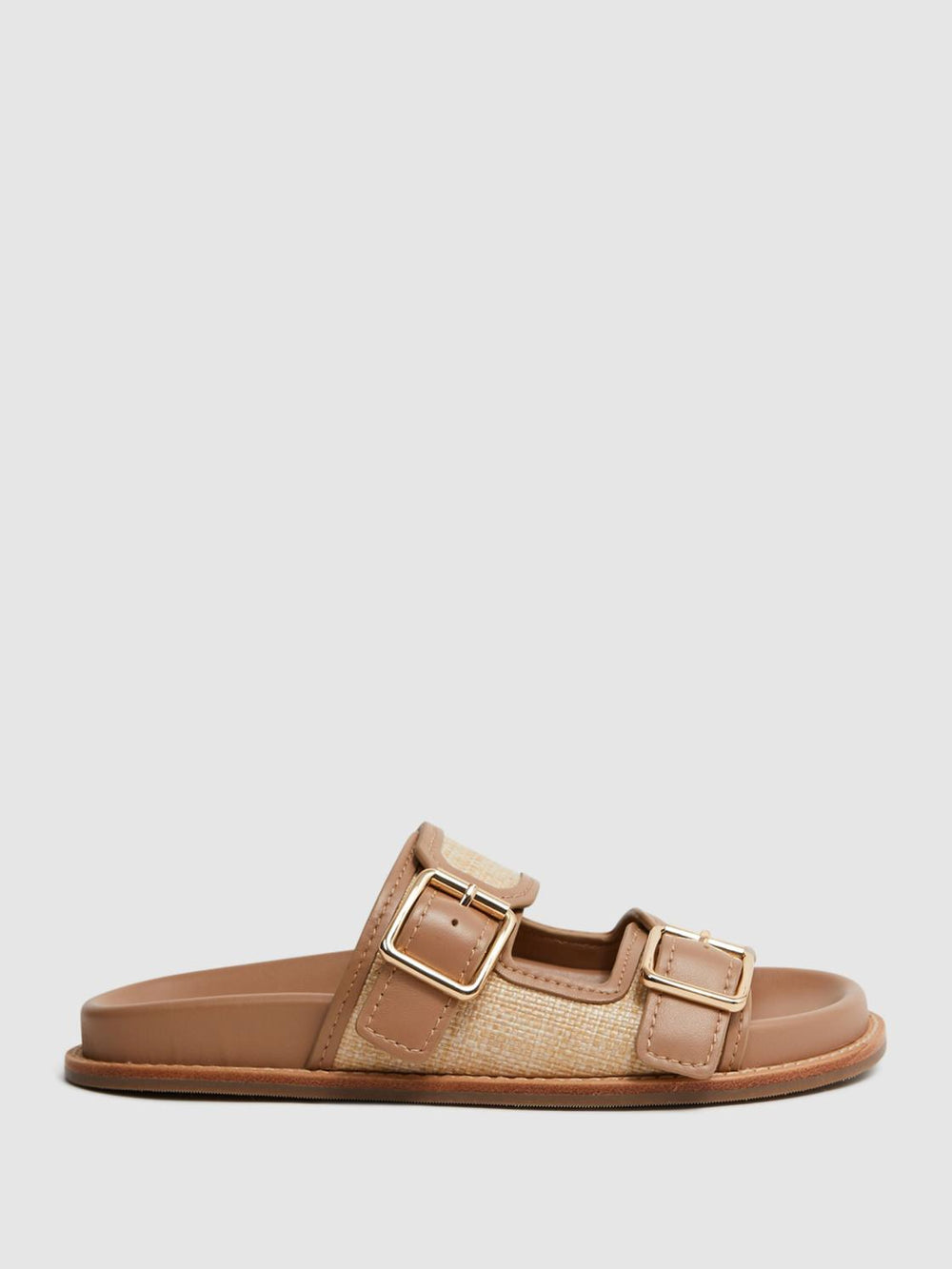 Reiss Flats | Ezra Raffia Leather Sliders Natural - Women