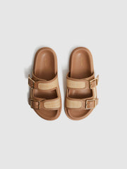 Reiss Flats | Ezra Raffia Leather Sliders Natural - Women