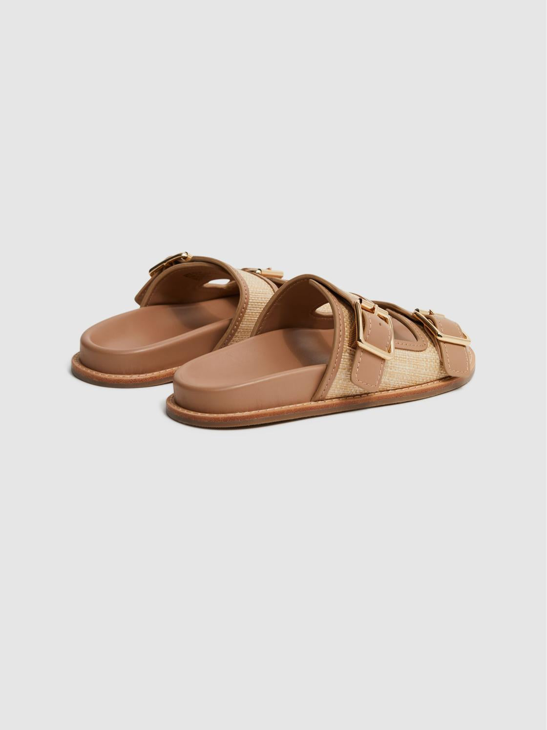 Reiss Flats | Ezra Raffia Leather Sliders Natural - Women