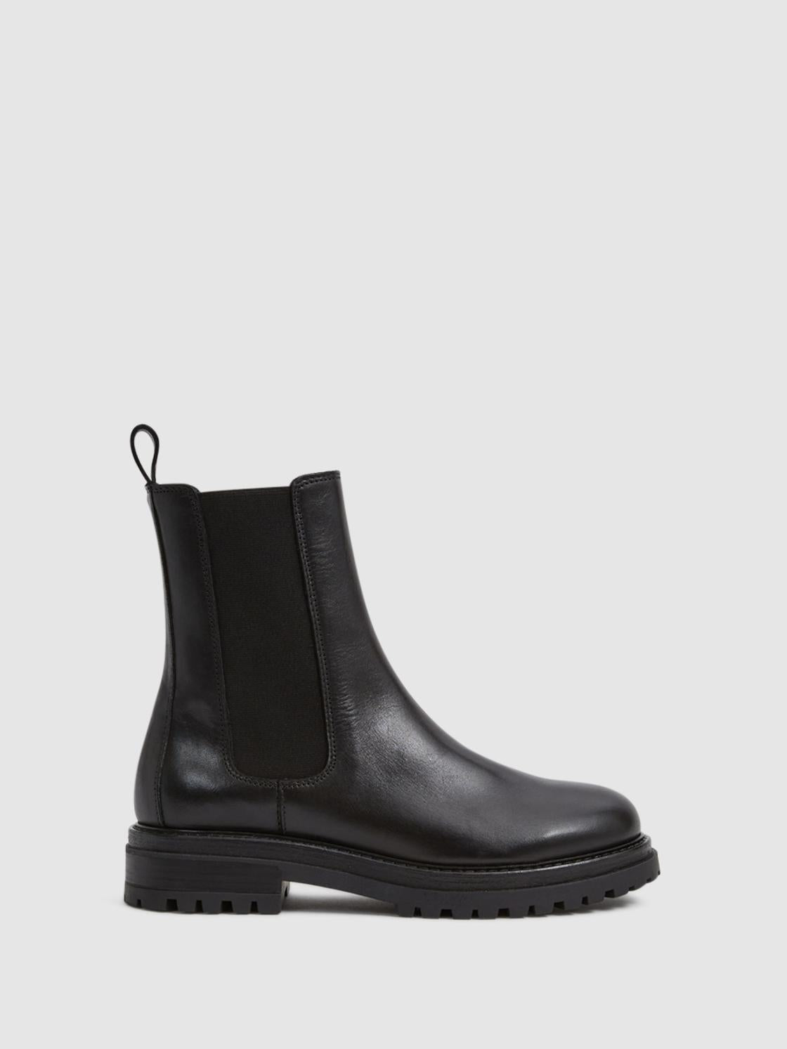 Reiss Flats | Thea Boots Leather Pull On Chelsea Boots Black - Women