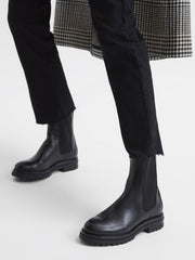 Reiss Flats | Thea Boots Leather Pull On Chelsea Boots Black - Women