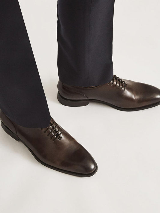 Reiss Formal Shoes | Bay Leather Whole Cut Shoes Dark Brown - Men