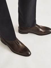 Reiss Formal Shoes | Bay Leather Whole Cut Shoes Dark Brown - Men