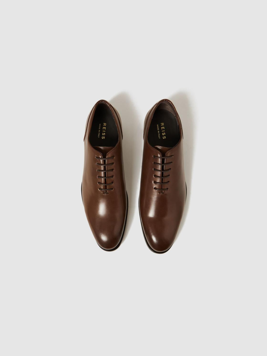 Reiss Formal Shoes | Bay Leather Whole Cut Shoes Dark Brown - Men