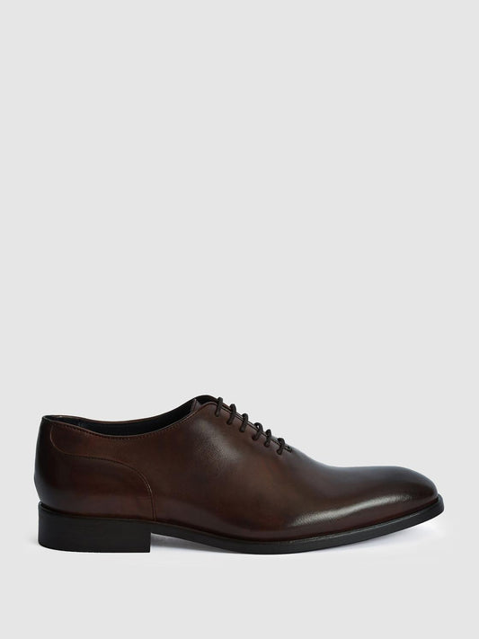 Reiss Formal Shoes | Bay Leather Whole Cut Shoes Dark Brown - Men