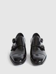 Reiss Formal Shoes | Rivington High Shine Leather Monk Strap Shoes Black - Men
