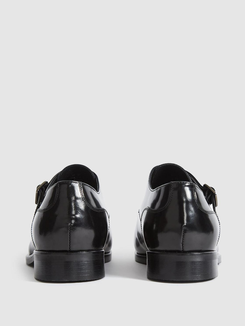 Reiss Formal Shoes | Rivington High Shine Leather Monk Strap Shoes Black - Men