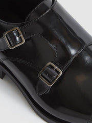 Reiss Formal Shoes | Rivington High Shine Leather Monk Strap Shoes Black - Men