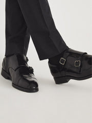 Reiss Formal Shoes | Rivington High Shine Leather Monk Strap Shoes Black - Men