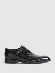 Reiss Formal Shoes | Rivington High Shine Leather Monk Strap Shoes Black - Men