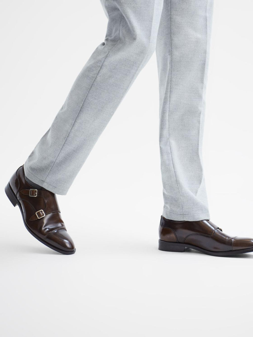 Reiss Formal Shoes | Rivington Leather Monk Strap Shoes Black - Men