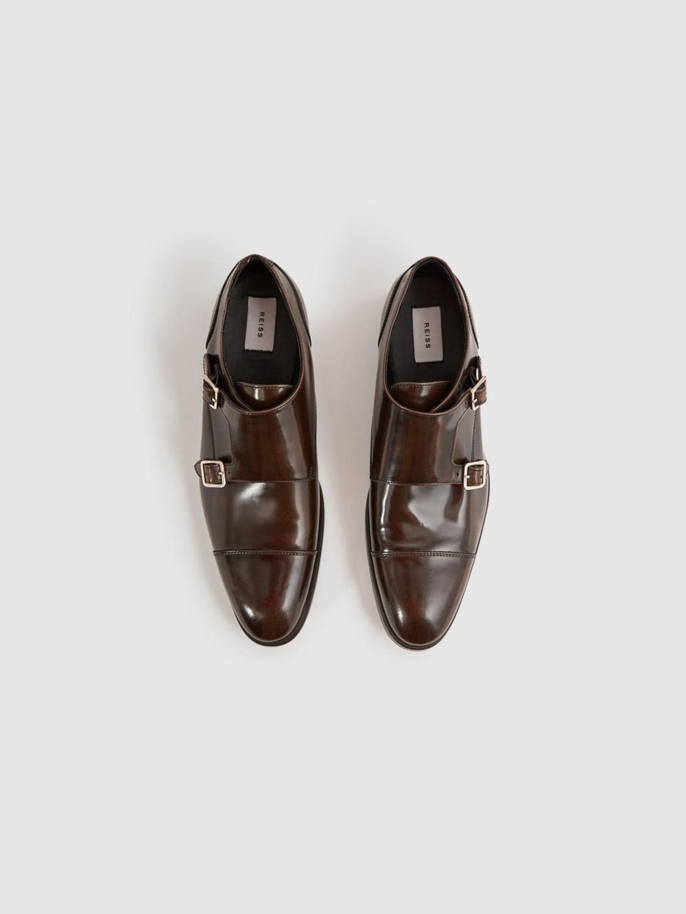 Reiss Formal Shoes | Rivington Leather Monk Strap Shoes Black - Men