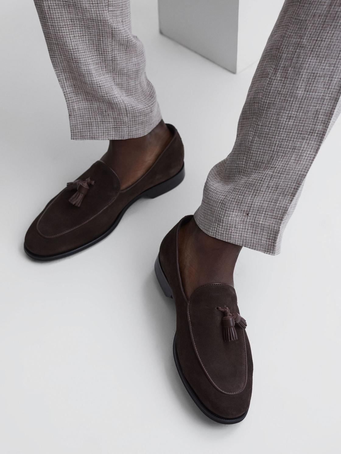 Reiss Formal Shoes | Windsor Suede Tassel Loafers Chocolate - Men