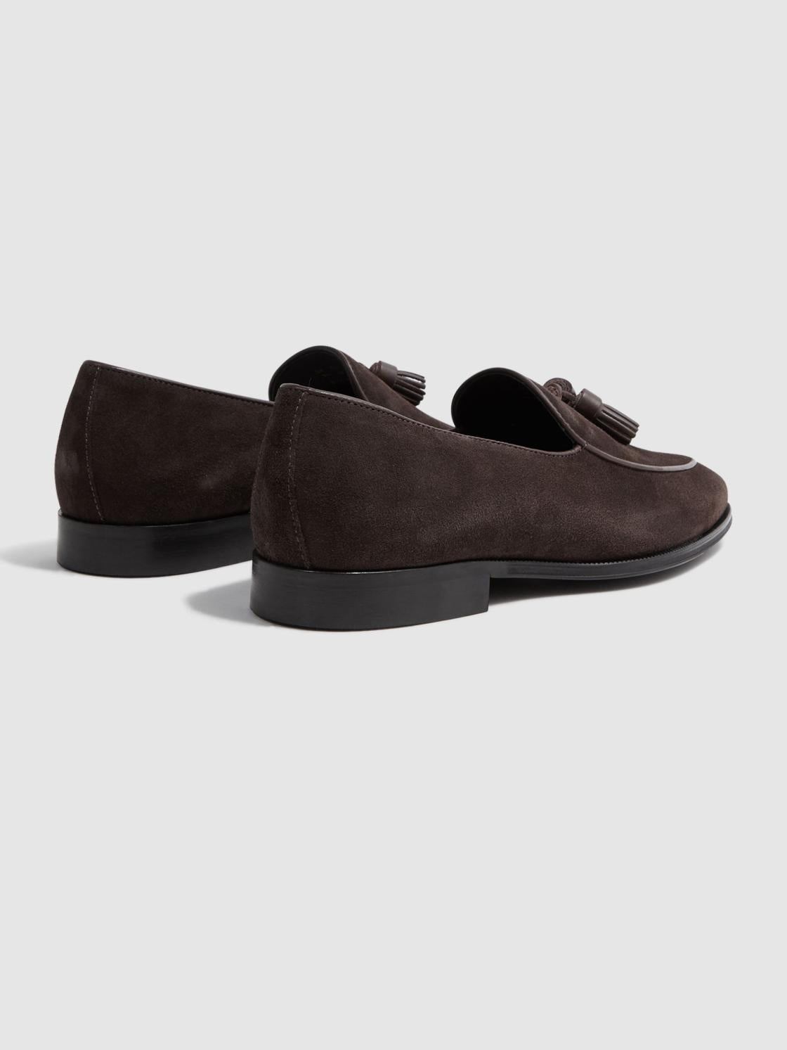 Reiss Formal Shoes | Windsor Suede Tassel Loafers Chocolate - Men