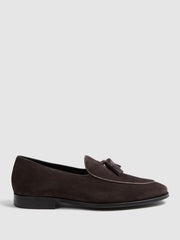 Reiss Formal Shoes | Windsor Suede Tassel Loafers Chocolate - Men