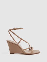 Reiss Heels | Cassie Leather Strappy Wedge Heels Nude - Women