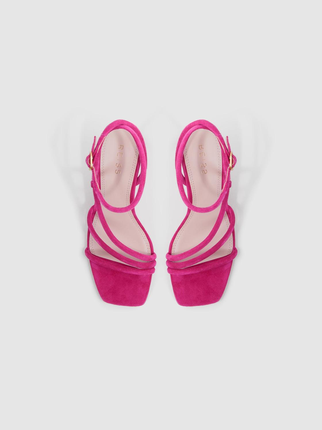 Reiss Heels | Cassie Suede Strappy Wedge Heels Pink - Women
