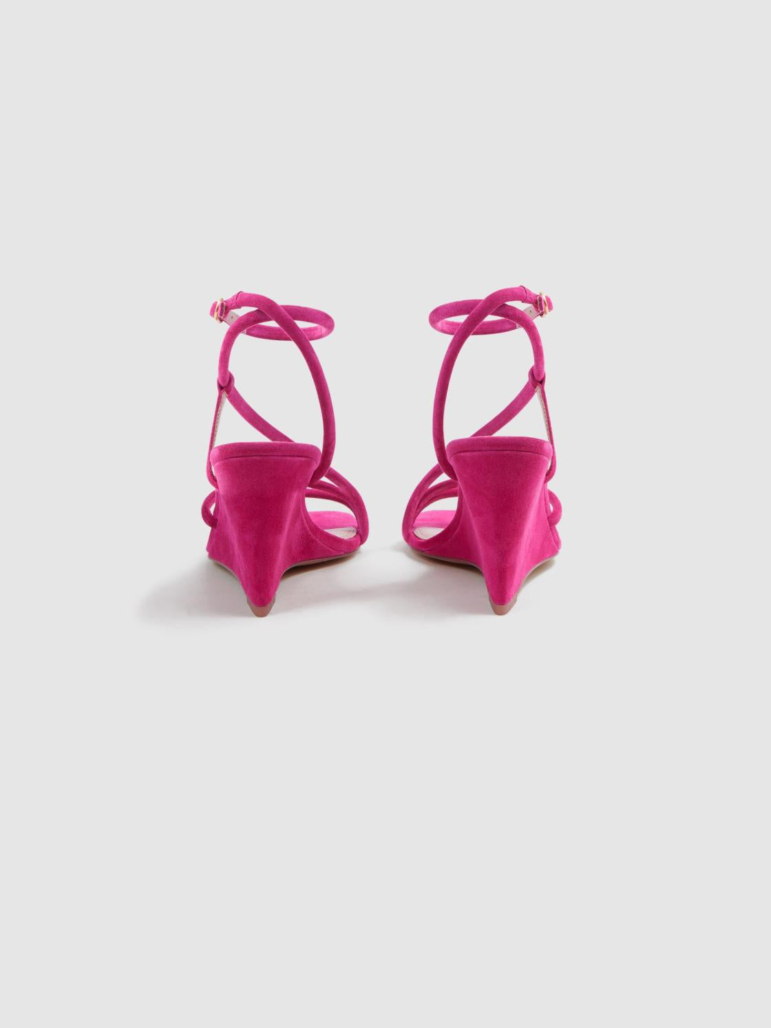Reiss Heels | Cassie Suede Strappy Wedge Heels Pink - Women