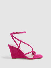 Reiss Heels | Cassie Suede Strappy Wedge Heels Pink - Women