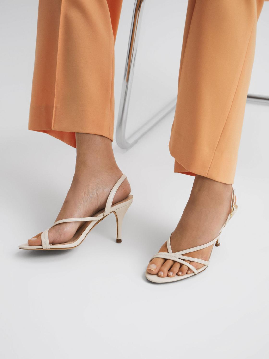 Reiss Heels | Clara Strappy Mid Heel Sandals White - Women