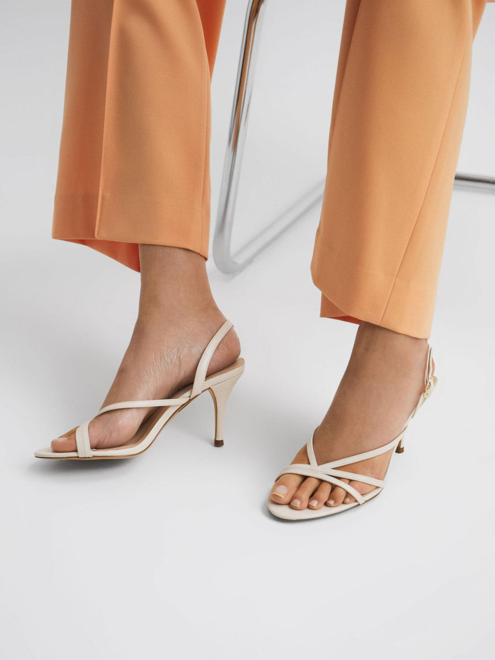 Reiss Heels | Clara Strappy Mid Heel Sandals White - Women