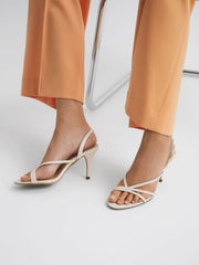 Reiss Heels | Clara Strappy Mid Heel Sandals White - Women