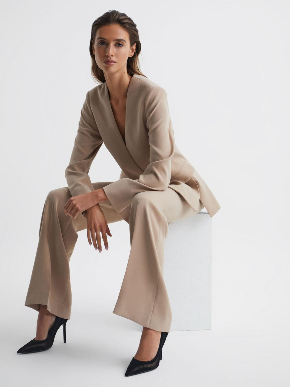 Reiss Heels | Dahlia Court Leather Sheer Court Shoes Black - Women