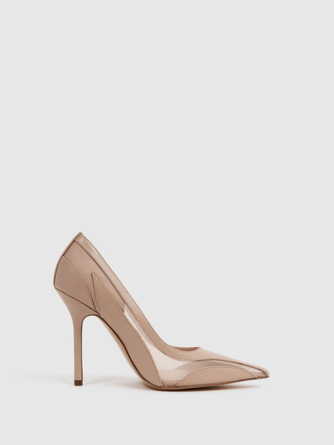 Reiss Heels | Dahlia Court Leather Sheer Court Shoes Latte - Women