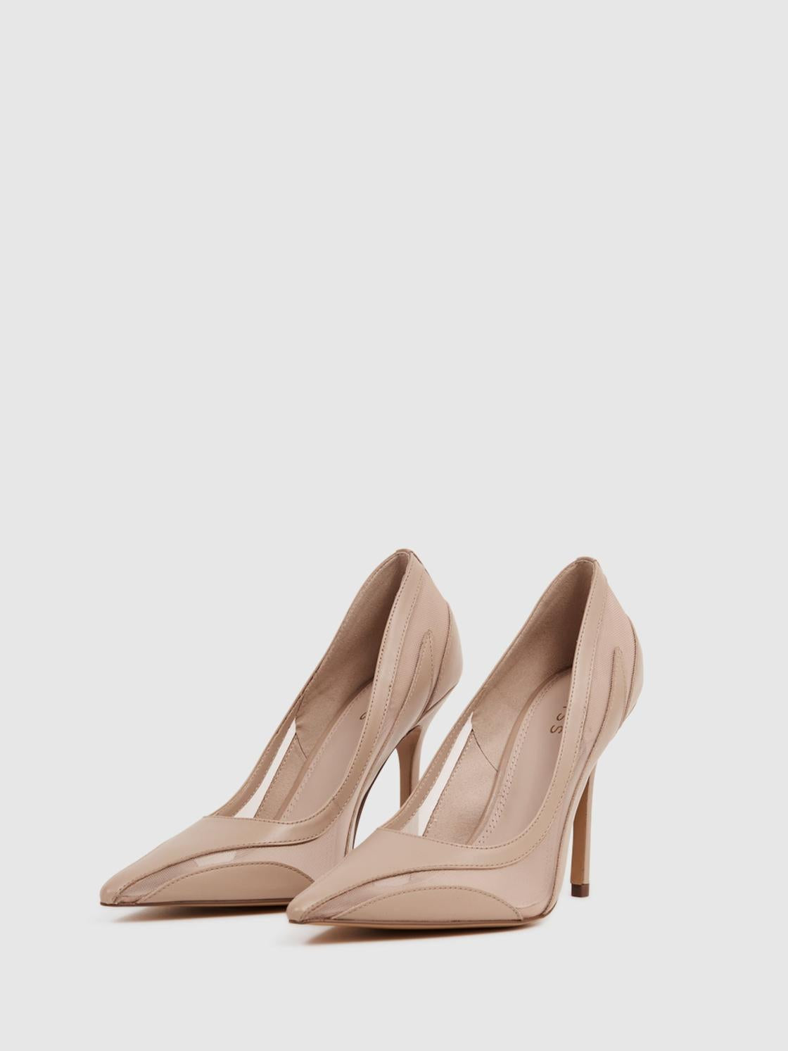 Reiss Heels | Dahlia Court Leather Sheer Court Shoes Latte - Women