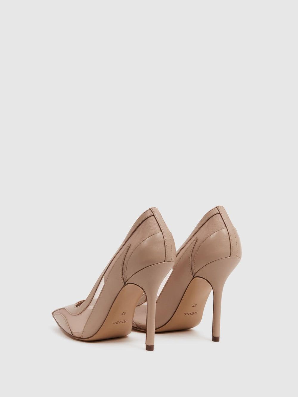 Reiss Heels | Dahlia Court Leather Sheer Court Shoes Latte - Women