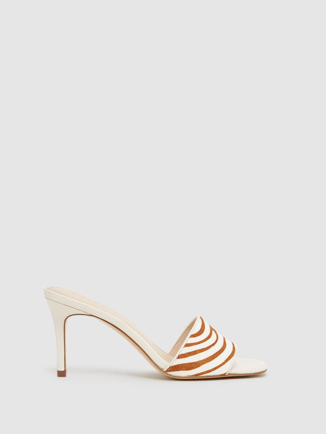 Reiss Heels | Dania Open Toe Leather Heeled Mules Off White - Women