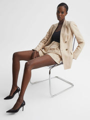 Reiss Heels | Elina Mid Heel Leather Court Shoes Black - Women