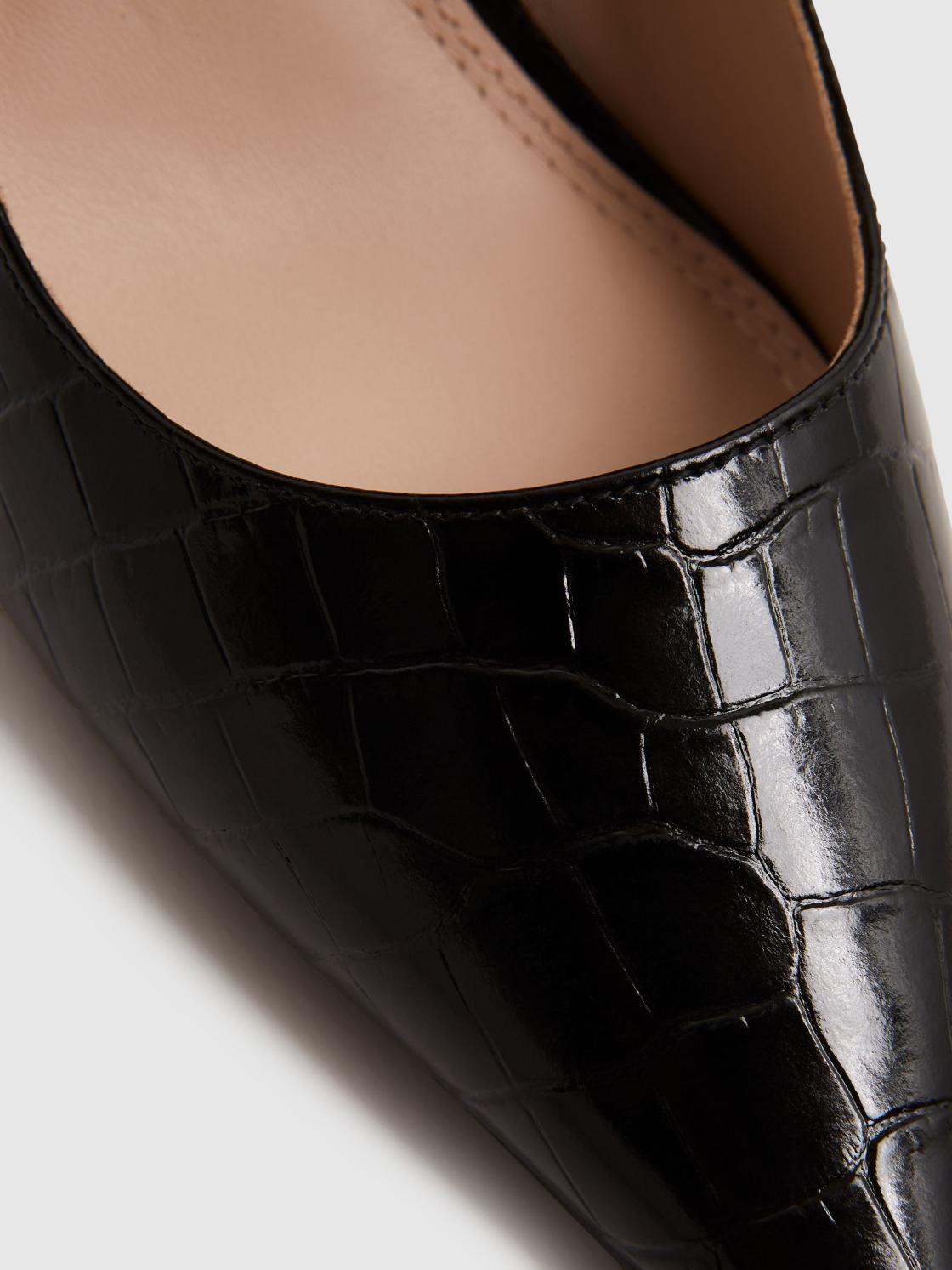 Reiss Heels | Elina Mid Heel Leather Court Shoes Black - Women