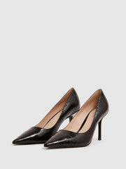 Reiss Heels | Elina Mid Heel Leather Court Shoes Black - Women