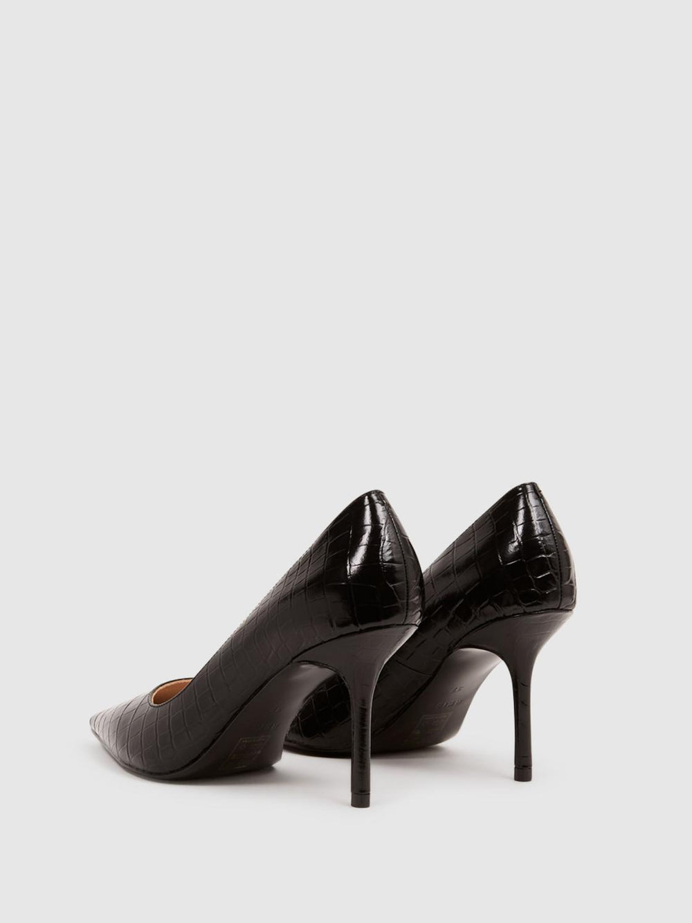 Reiss Heels | Elina Mid Heel Leather Court Shoes Black - Women