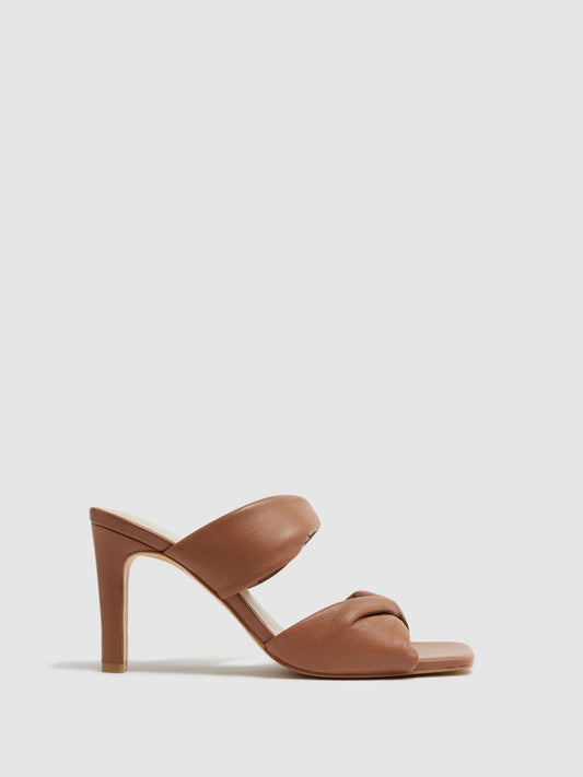 Reiss Heels | Eliza Block Heel Leather Sandals Nude - Women