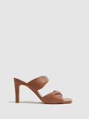 Reiss Heels | Eliza Block Heel Leather Sandals Nude - Women