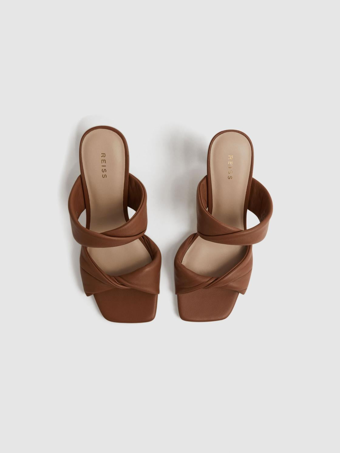 Reiss Heels | Eliza Block Heel Leather Sandals Nude - Women